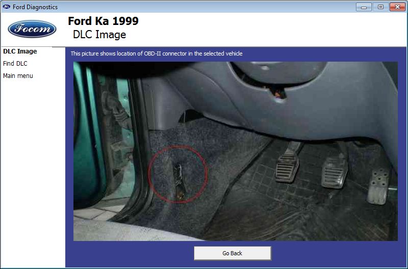 диагностический адаптер Ford Focom - расположение диагностического разъема